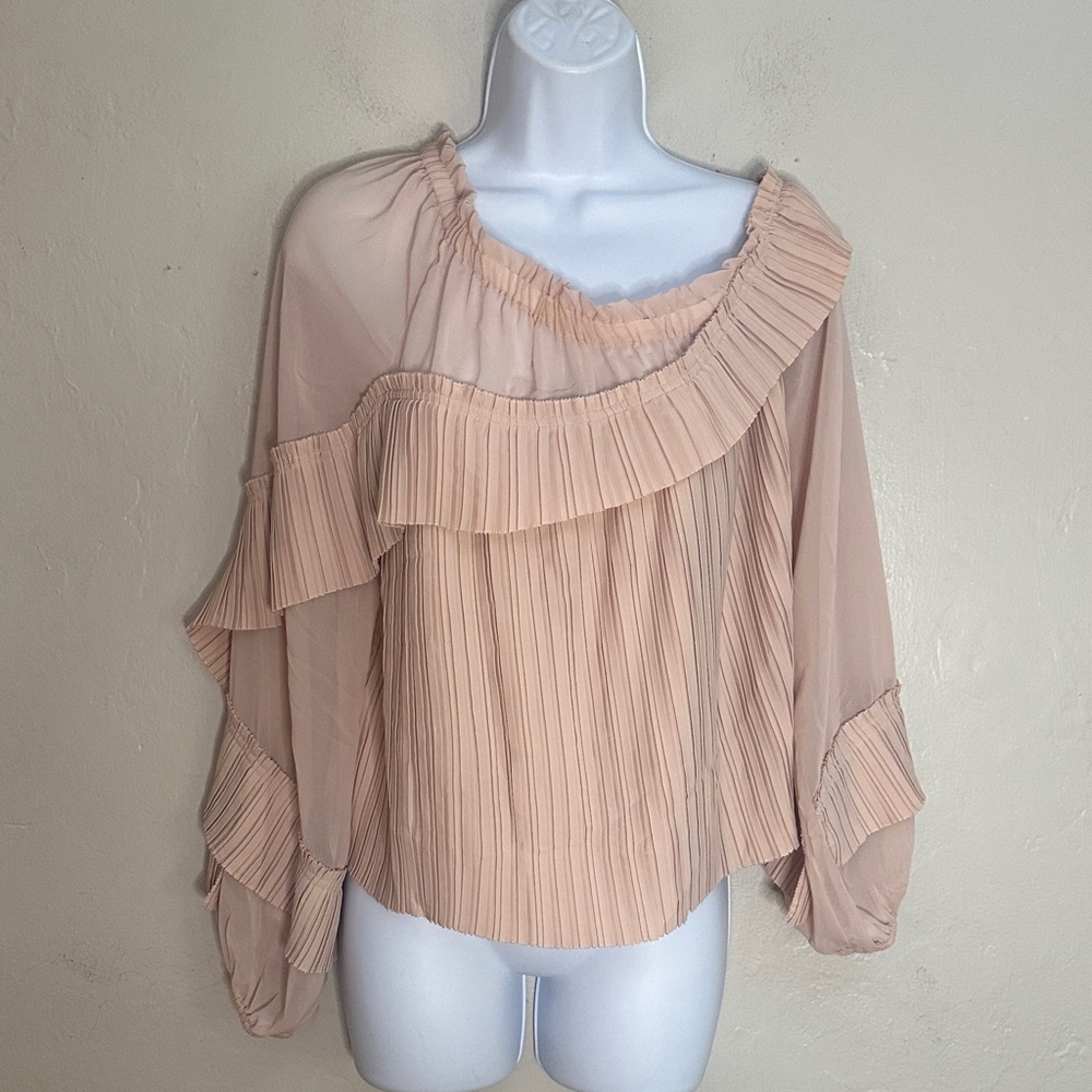Ramy Brook Pleated Ruffle Blouse in Blush